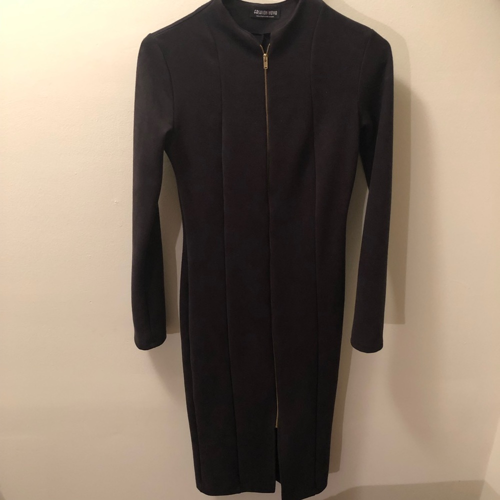 Charcoal Grey Faux Suede Bodycon Midi Dress.